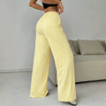 fashion light yellow casual loose pants high waist drawstring draped mop pants thin plaid