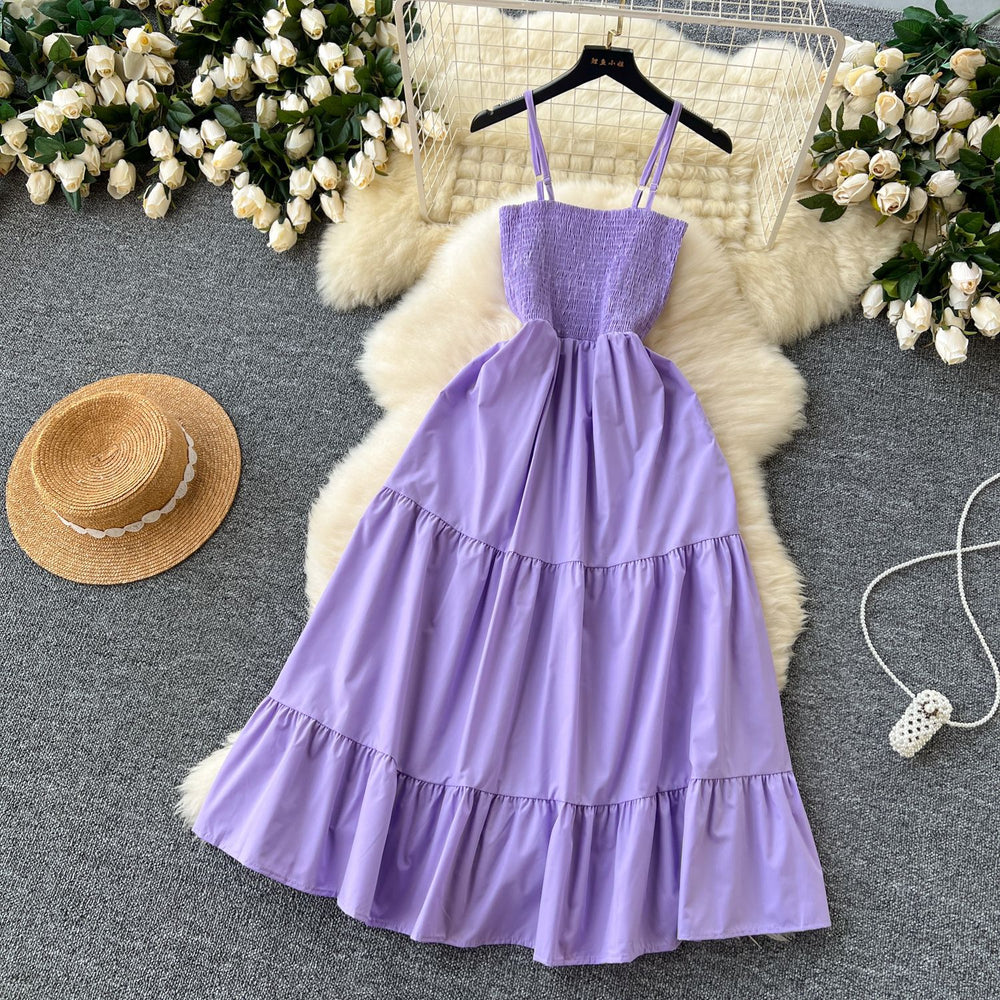 Women's slip dress - new summer  collection: elastic waist, slimming, sleeveless bandeau, ruffle hem maxi dress
