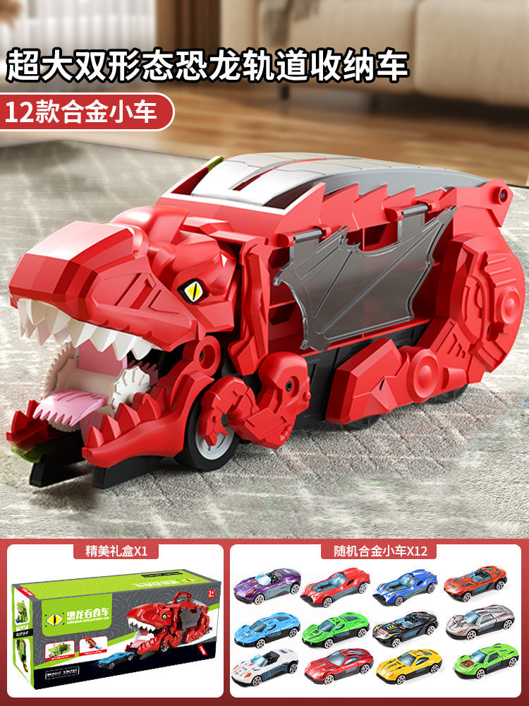 New dinosaur swallowing car attack Tyrannosaurus rex swallowing deformation toy puzzle children can store inertia scooter