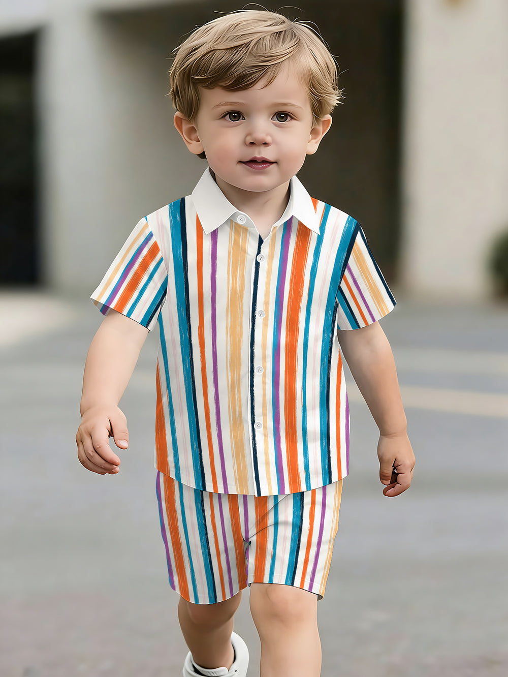 hot-selling children's short-sleeved shirt set, casual shirt set, summer simple stripes, dropshipping available