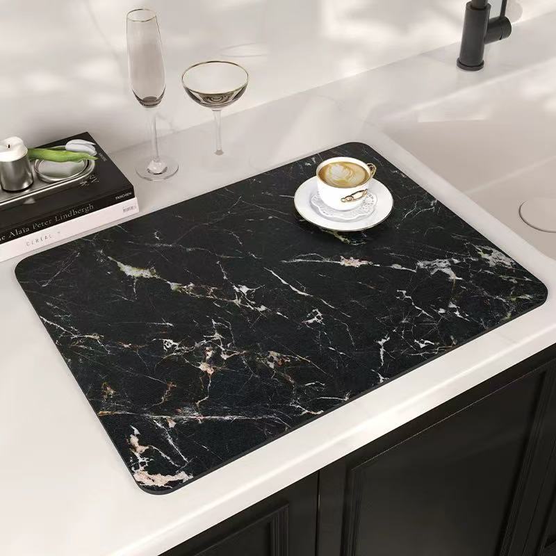 marble kitchen drain mat coffee machine non-slip mat countertop insulation mat absorbent mat drying mat placemat