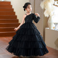 Girls' formal dresses princess gowns high-end little host runway fashion european and american black performance costumes light luxury hepburn style dresses for girls