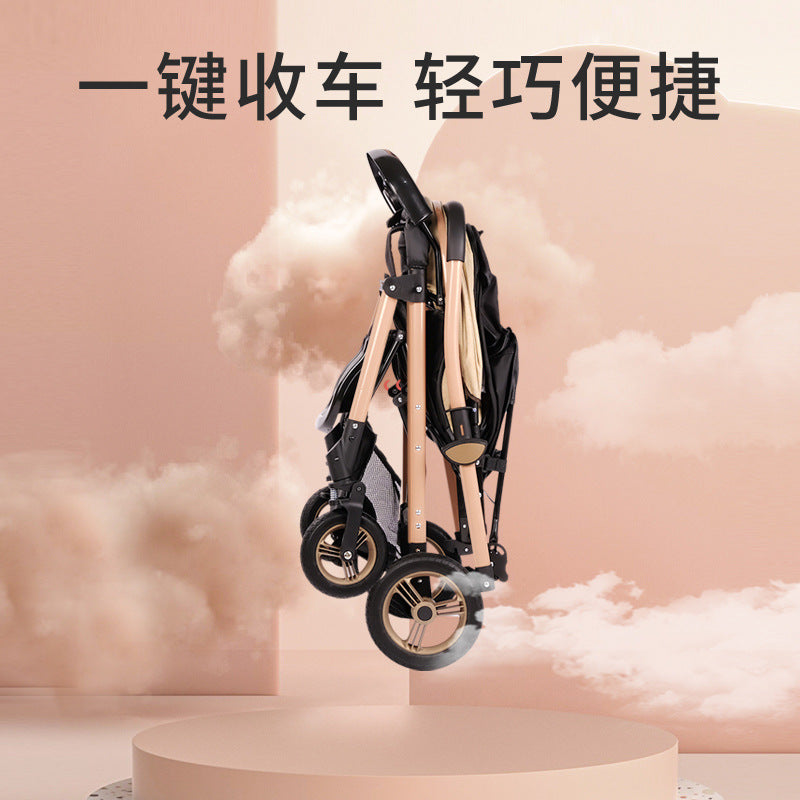 Four-wheel rubber can sit and lie down, two-way promotion, four-wheel shock absorption, large space baby stroller, high landscape bb stroller