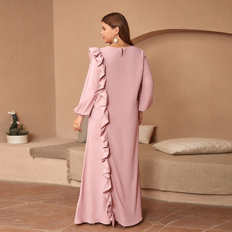 supply plus sizelong sleeves round neck rufflesloose long skirt robe long skirt dress special price