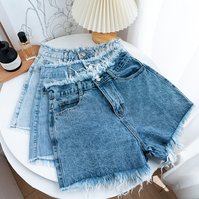 Xintang denim shorts women's summernew arrivalk-stylefashion washed three-quarter pants raw edge washed denim shorts