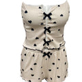 new arrival heart-shaped printingcontrast color home clothes front slit sexy pit strap pajamassuit