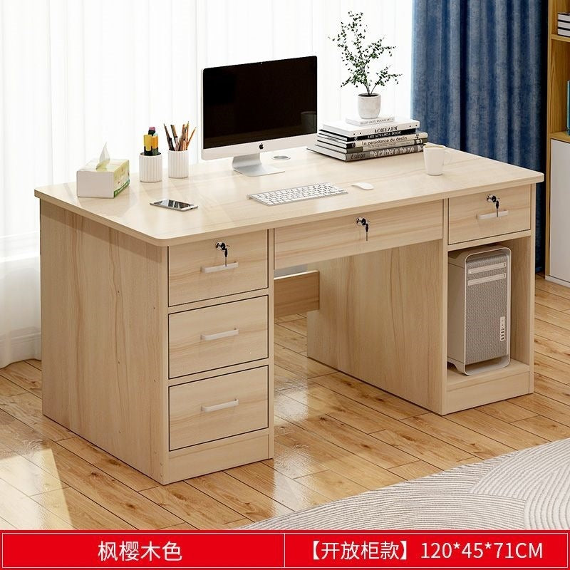 Office desk with lock, workstation with drawers, desk and chair set for employees, home desktop minimalist computer desk
