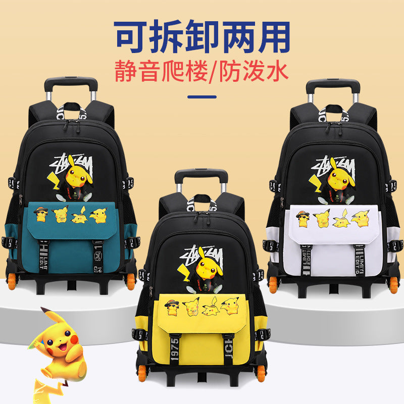 Primary school students tie rod schoolbag men's and women's six-wheel staircase climbing removable tie rod schoolbag second to sixth grade factory direct sales