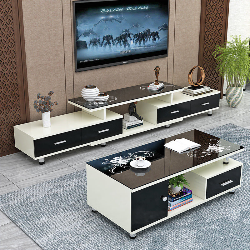 Tempered glass extendable tv stand & coffee table set - minimalist modern european style for small apartments - home living room tv cabinet