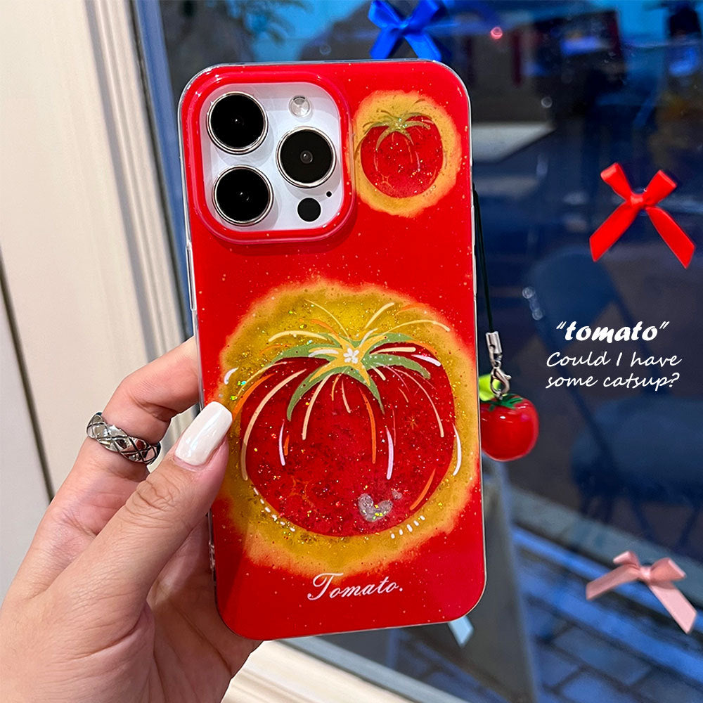 Glue glitter powder suitable for iphone17promax mobile phone case red bottom fireworks tomato apple 16 anti-fall protective cover
