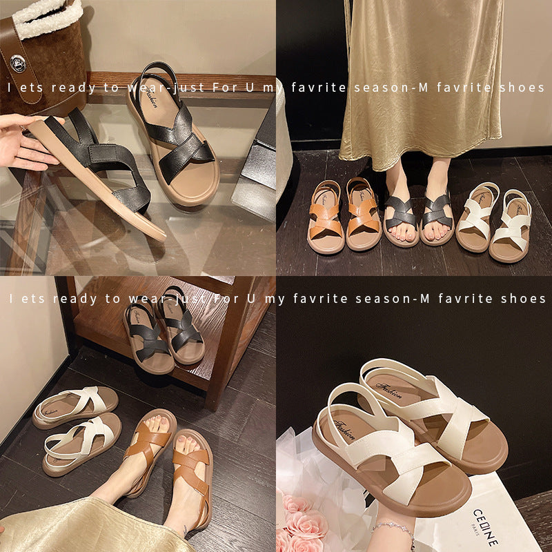 Thick sole heightened beach sandals women's summer outwear 2026new arrivalnon-slip with skirt casual roman sandals slip-on