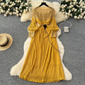 Frenchclassyelegantheavy sequin embroidered beadspatchworklong sleevesdress women's strappy waist elegant pleated long skirt
