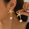 Wholesale faux pearl earrings - european & american style, starfish dangle earrings for women, unique & exaggerated, niche & affordable luxury, autumn/winter gold stud earrings