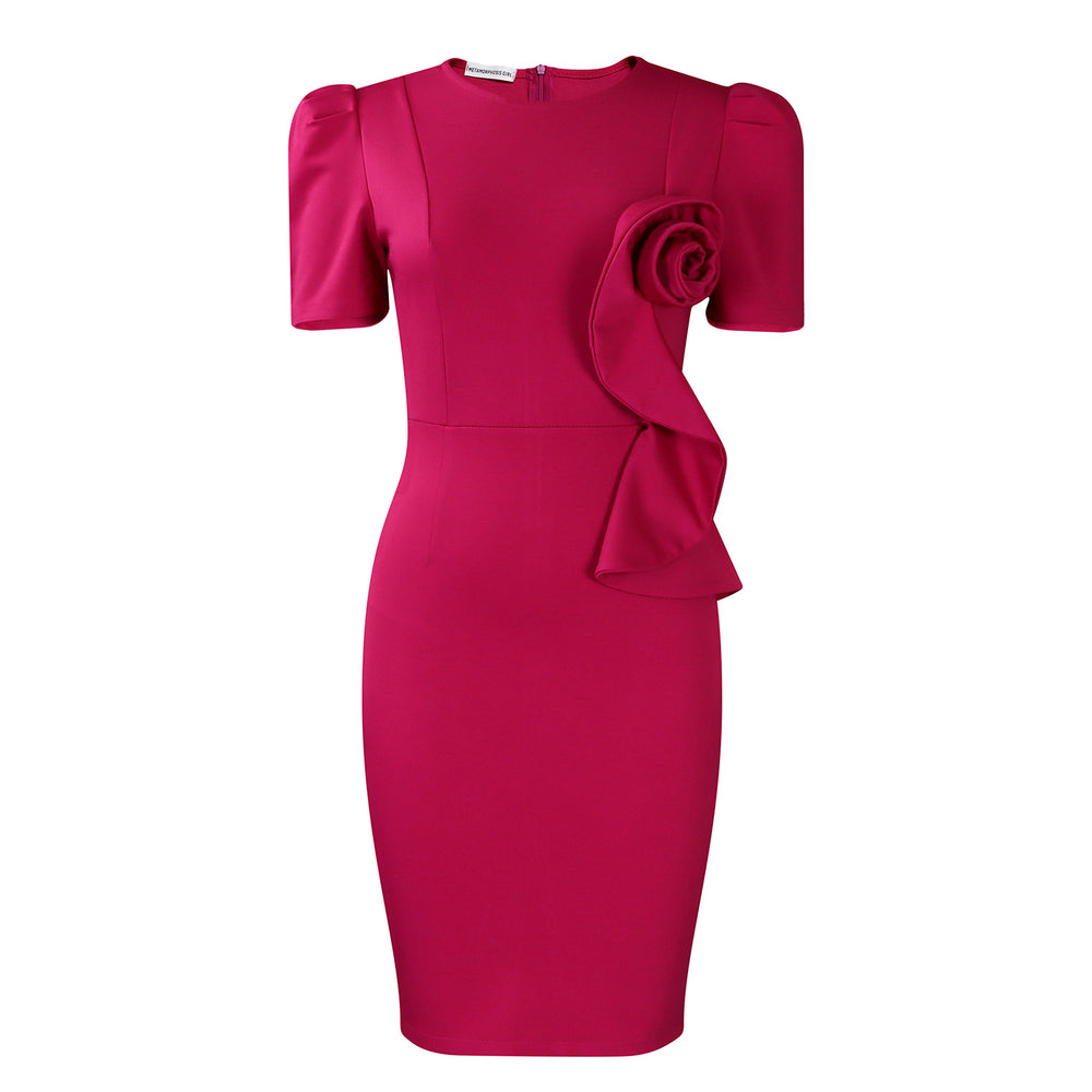 D571 european and american style women's clothing  new fashion elegant bodycon ruffle hem solid color short sleeve african dress