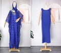 European and american export african women's embroidered lace loose batwing sleeve dress robe three-piece set with vest and headscarf