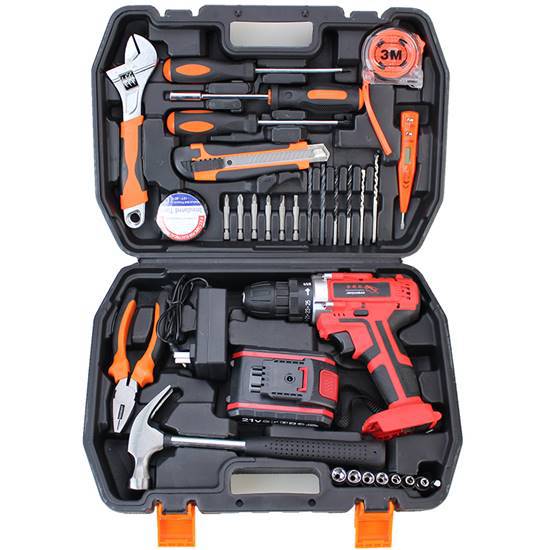 Lithium battery drill comprehensive toolbox set Household combination tool Hand drill 12v 21V lithium battery drill hardware set