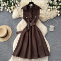 K-stylework clothingv neck sleeveless lapel dress women's summer waist slimming look a-line skirt eleganceelegantsilmp skirt
