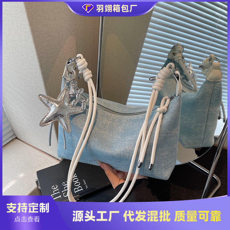 Foreign trade denim bag women's large capacity 2025 new summer versatile leisure niche single shoulder messenger bag dumpling bag