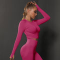 fashion seamless tight pure color pleated sports long sleevestops high elastic breathable running fitness yoga wear for women