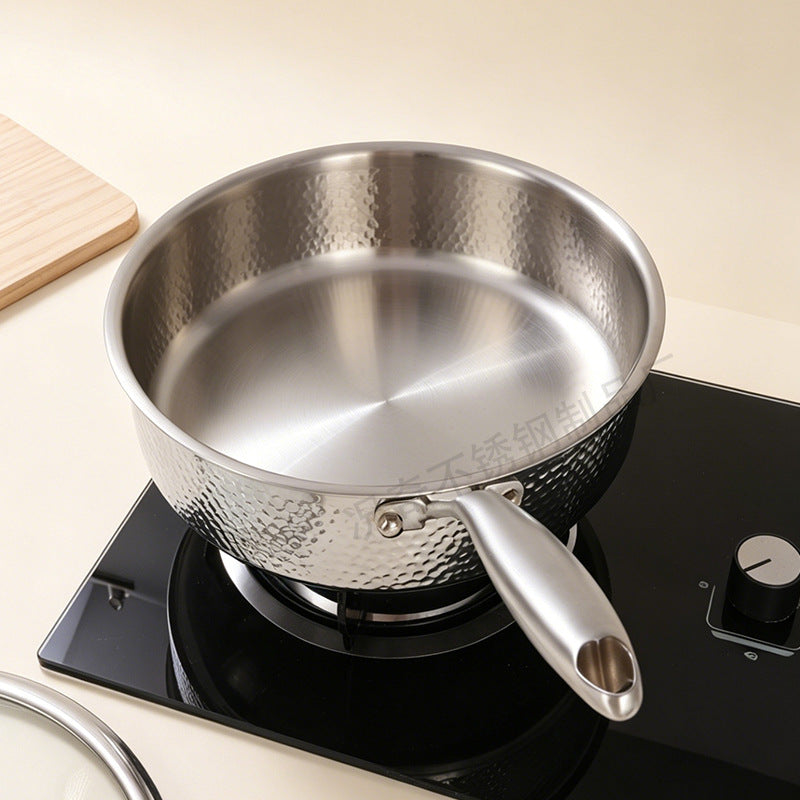 304 stainless steel frying pan, heavy-duty tri-ply hammered finish wok, suitable for home induction cookers, non-stick stir-fry pan, flat-bottom pan for commercial use