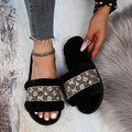 Women's fuzzy slippers - new autumn/winter fashion, letter print thong slippers, home indoor plush wooden floor slippers, warm cotton slippers, plus size available