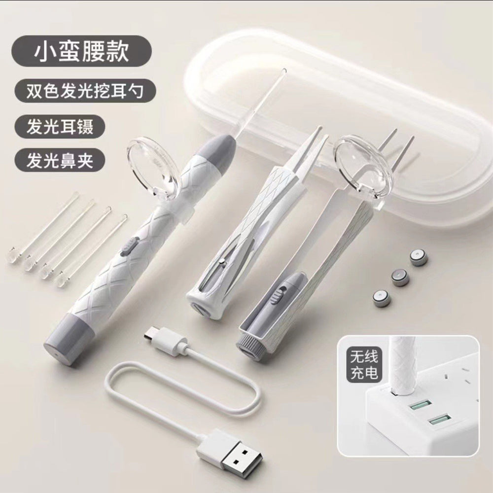 Baby ear-picking handy gadget, luminous and lighted, kids-specific soft-head security ear-picking spoon, earwax tweezers, ear-picking spoon buckle