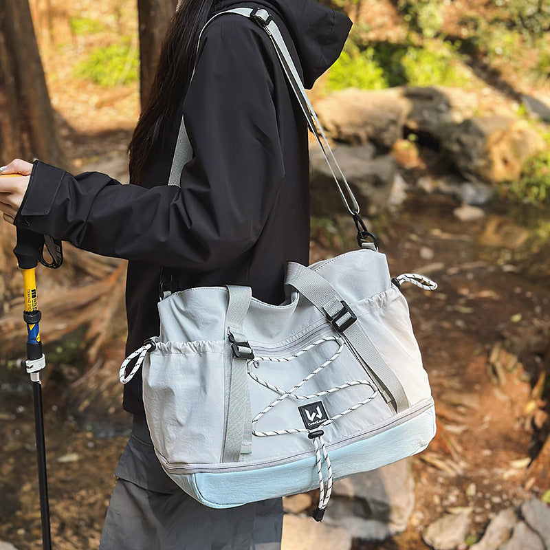 Cross-border 2025 new lightweight shoulder bag men's and women's large-capacity solid color handbag outdoor sports Oxford cloth backpack