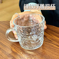 Ins glass cup with handle for home breakfast cup popular embossed water cup good-looking coffee cup souvenir cup