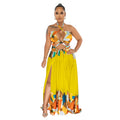 C6263 cross-border   fashion women's color block tie-up sleeveless bandeau maxi dress