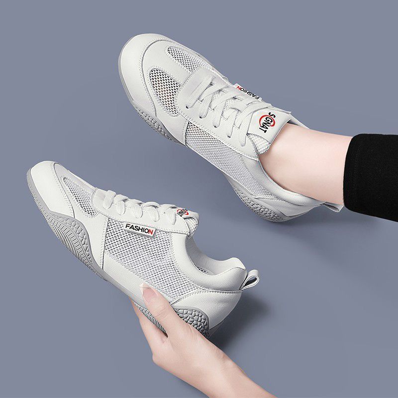 Women's white leather sneakers - spring/summer 2025 collection: lightweight, breathable mesh, comfortable lace-up, versatile & trendy athletic shoes