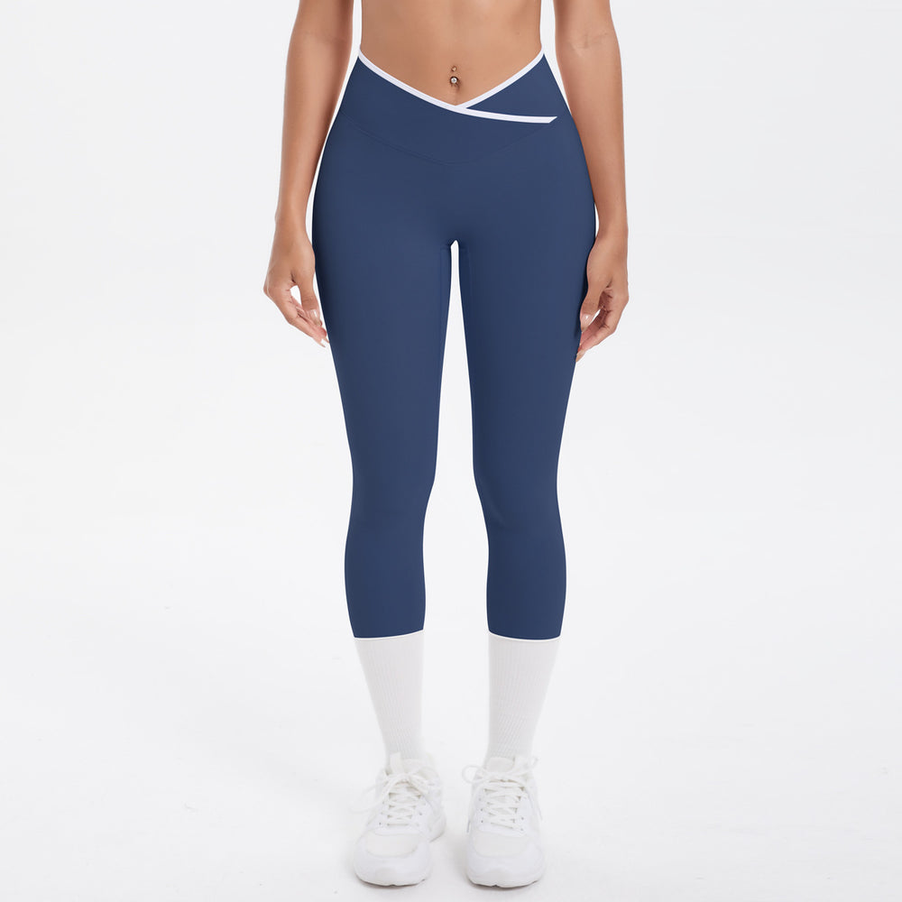 New arrival nude contrast colorpatchwork yoga clothes quick-drying tight butt lifting sports multi-piece set outdoor running fitness suit