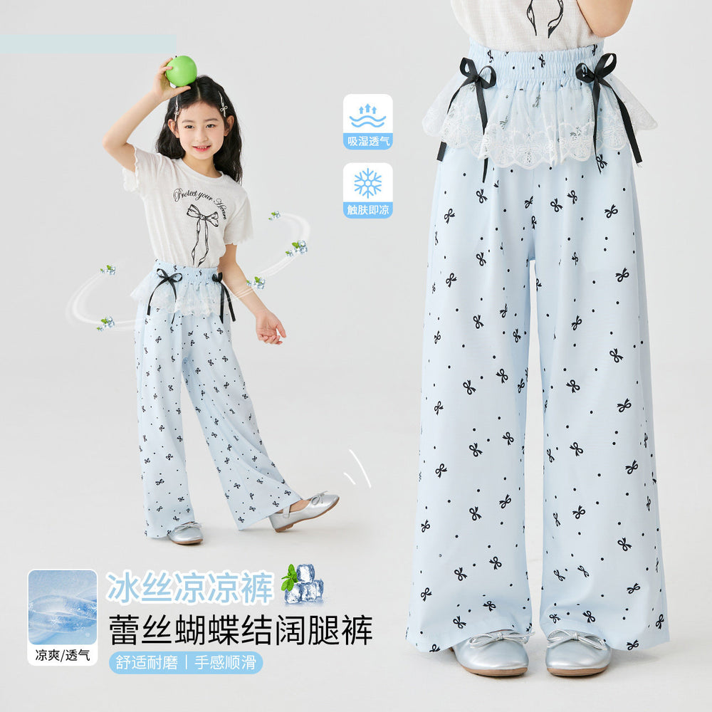 Girls' summer short-sleeve and pants set,  new style, kids' bowknot slim-fit two-piece set, comfortable children's clothing