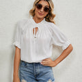 fashion cross-border trade  new independent station lace-up princess sleeve pleated chiffon top for women