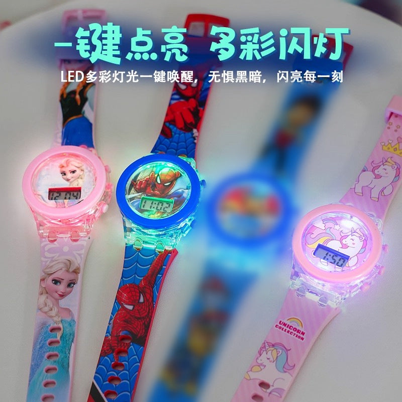 Kids' cartoon light-up watch - marvel spider-man, unicorn, elsa princess - flashing electronic toy watch for boys and girls