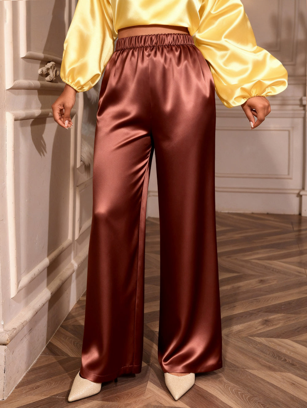 African print robe and pants set - drawstring tie-up loose top with casual wide-leg pants two-piece set