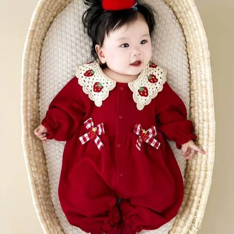 Hundred days full moon first birthday dress monthly age outing romper khaki baby autum clothes infant one-piece baby