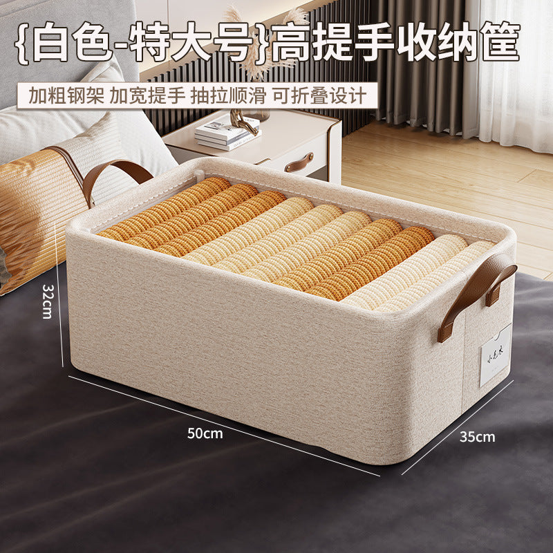 Customized cotton and linen clothing sorting storage box, wardrobe clothes storage basket, foldable fabric pants wardrobe storage box