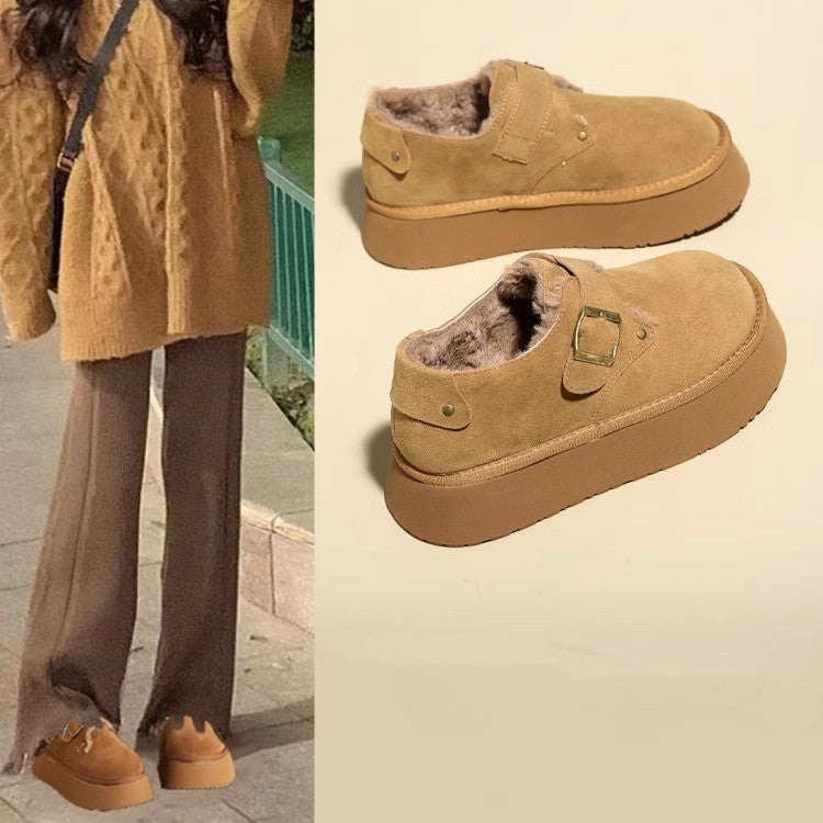 Thick solefleece-lined bean birkenstock shoes women's 2025new arrival autumn winter loafers birkenstock cotton shoes heattech snow boots