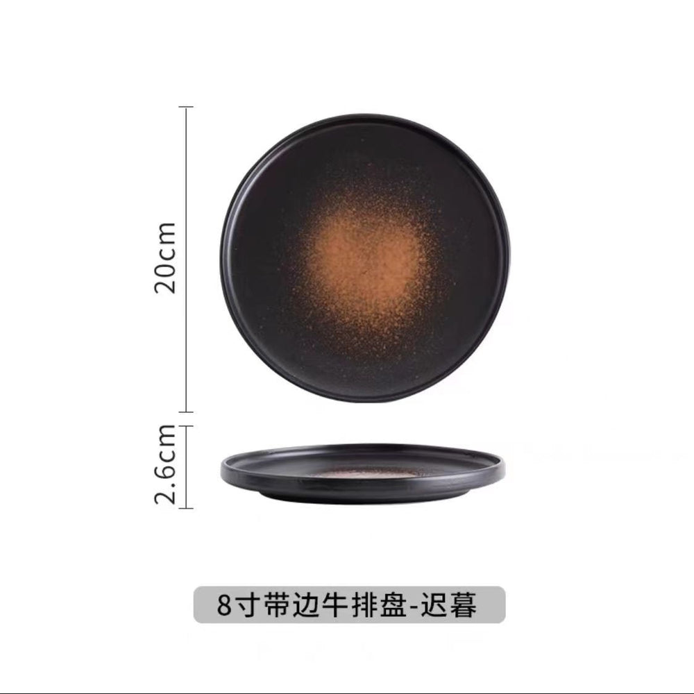 Japanese retro ceramic western dinner plate steak flat plate stoneware household dinner plate commercial round plate hotel restaurant tableware
