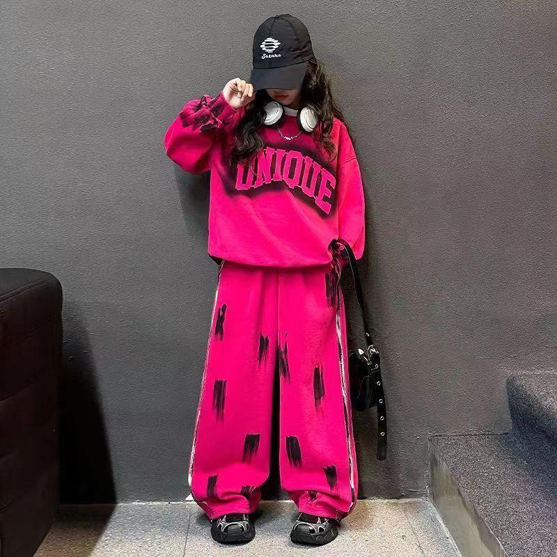 Girls' autumn trendy & chic sweatshirt set - stylish  new collection for mid-to-large children - long sleeve casual two-piece outfit