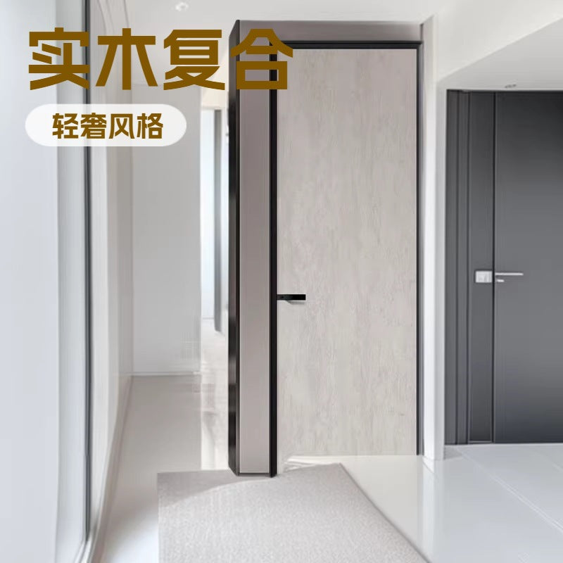 Paint-free solid cross-border aluminum wood door bedroom door entrance door hotel door wooden door swing single door solid wood composite light luxury