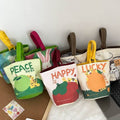 Oil painting style handbag cute print shoulder bag outdoor portable tote bag cartoon student canvas bag wholesale