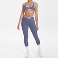 New arrival cross-border brushed contrast color tight breathable cross wide-leg yoga suit sports running fitness two-piece set