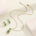 Titanium steel necklace women's long emerald gemstone pendant earrings classy light luxury cross-border clavicle chain jewelry wholesale