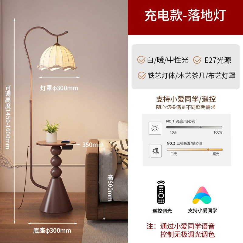 Living room floor lamp, high-end light luxury style shelf next to the sofa, american retro bedroom bedside counter lamp all in one