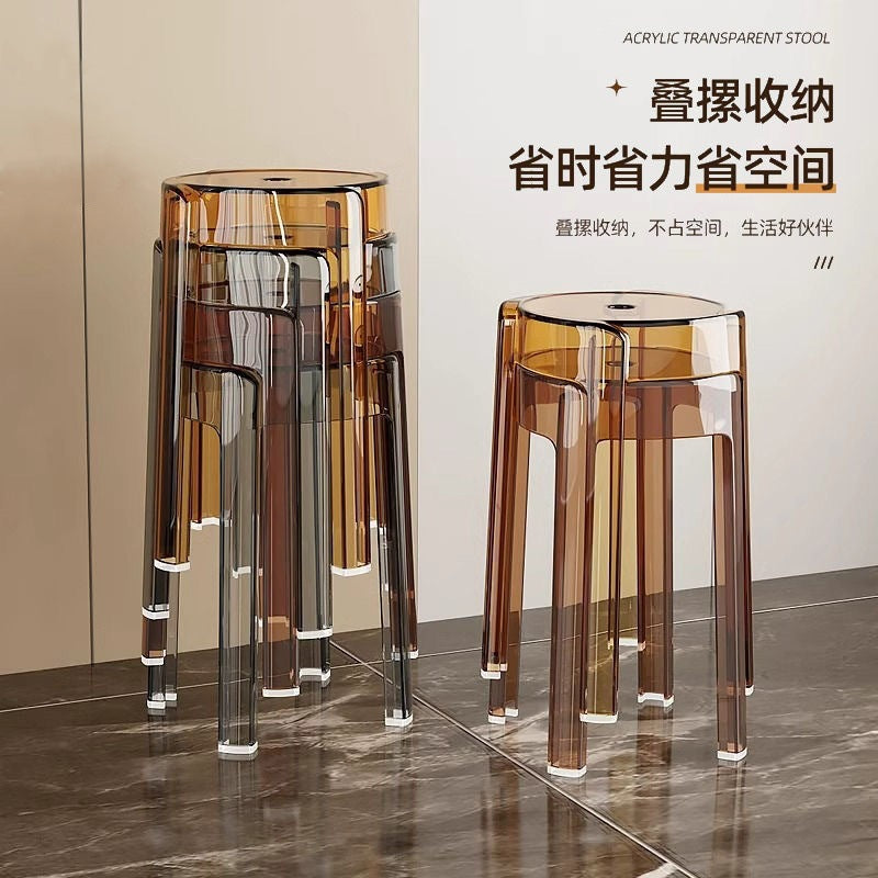 Minimalist chic stool - commercial grade, thickened, stackable, transparent round stool chair - acrylic chair, plastic stool for home use