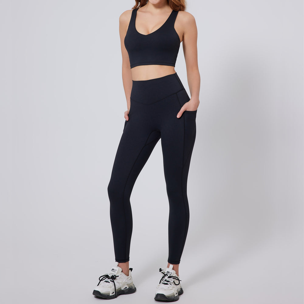 European and american plus size activewear yoga set for women - high waist pocketed compression yoga pants and nude feel workout outfit