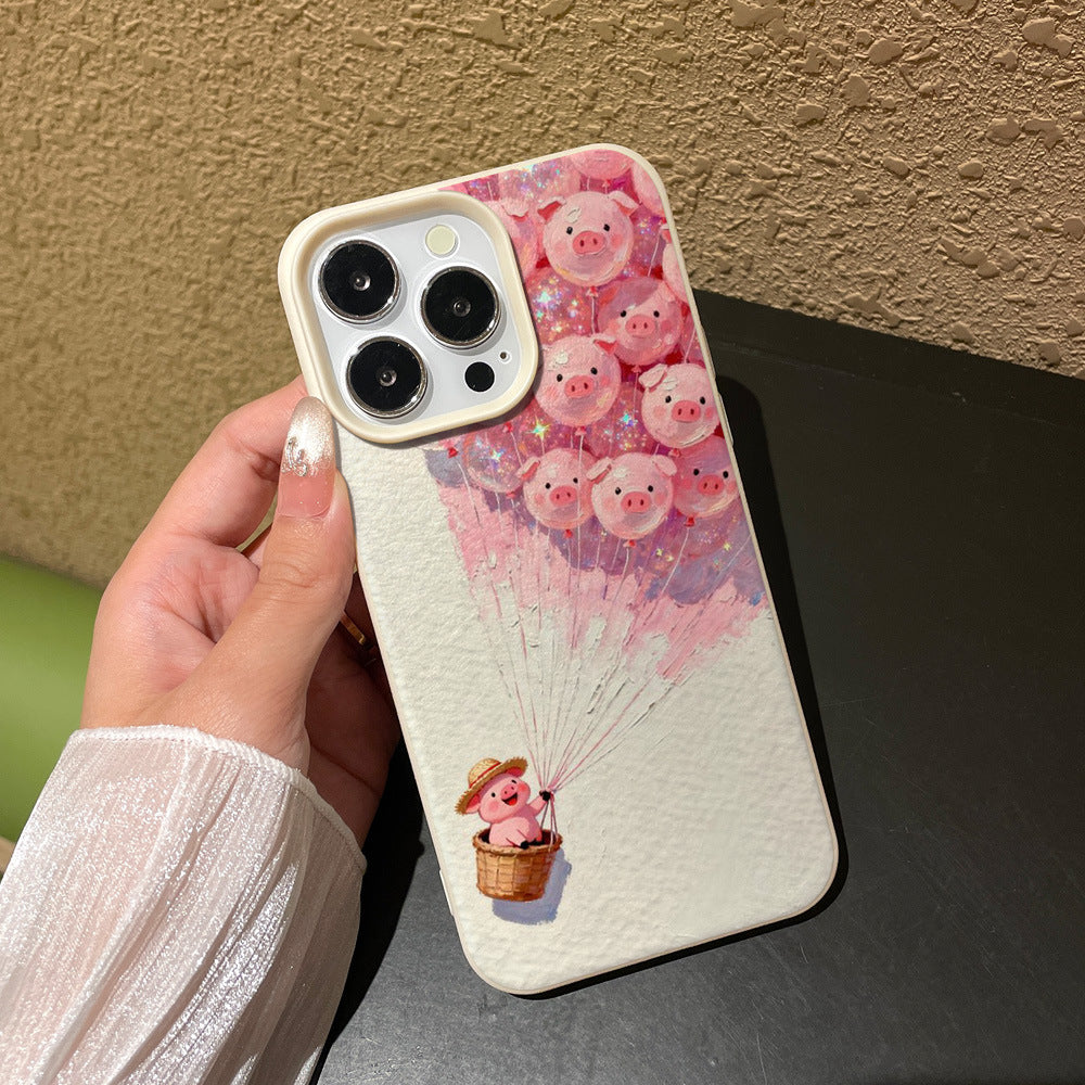 Vitality hot air balloon piggy mobile phone case suitable for iphone17pro apple 16 all-inclusive anti-fall protective case wholesale