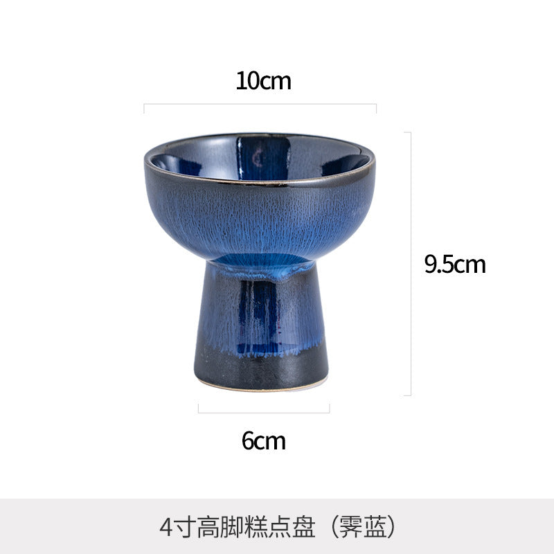 Creative ceramic tall plate for home fruit bowl plate restaurant snacks tea snacks dried fruit plate retro kiln turned ice cream cup