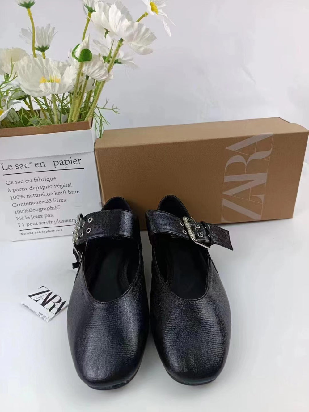 Za2024 new spring black mary jane flats with buckle strap - round toe ballet shoes